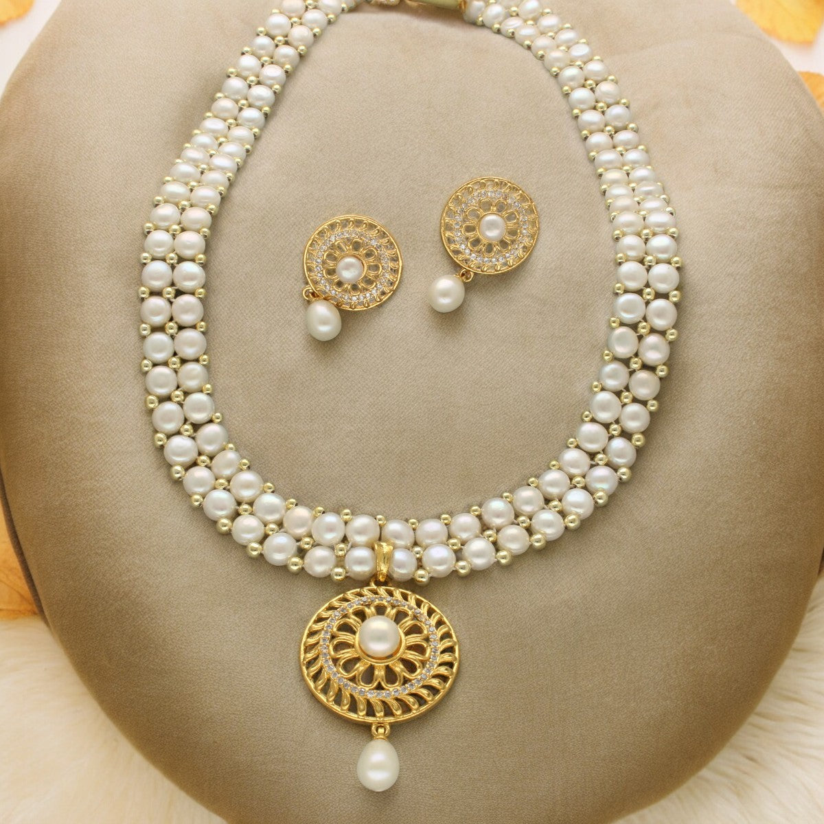 J Pearls Picturesque Dual Line Pearl Necklace Set - Distacart