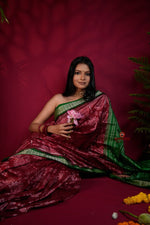 Thumbnail for khanduapata Maroon & Lush Green Body Design Silk Saree For Women