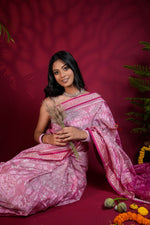 Thumbnail for khanduapata Blush Pink & Intricate White Floral Design Silk Saree For Women