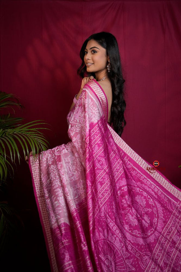 khanduapata Blush Pink & Intricate White Floral Design Silk Saree For Women