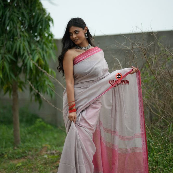 khanduapata Grey and Soft Pink Cotton Saree For Women - Distacart