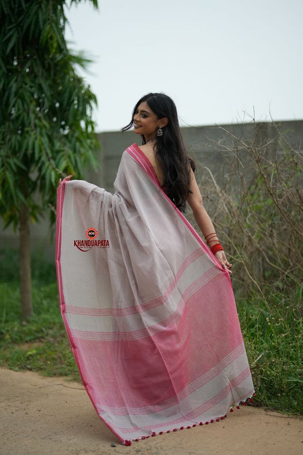 khanduapata Grey and Soft Pink Cotton Saree For Women