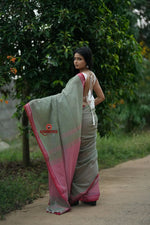 Thumbnail for khanduapata Grey and Blush Colour Cotton Saree For Women