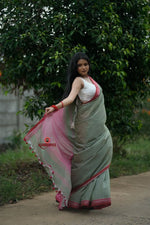 Thumbnail for khanduapata Grey and Blush Colour Cotton Saree For Women