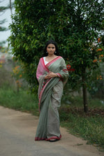 Thumbnail for khanduapata Grey and Blush Colour Cotton Saree For Women
