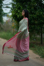Thumbnail for khanduapata Grey and Blush Colour Cotton Saree For Women