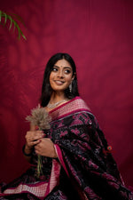 Thumbnail for khanduapata Pink & Black Floral Design Silk Saree For Women