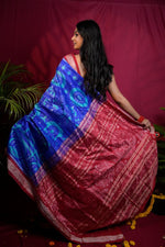 Thumbnail for khanduapata Red & Blue Floral Design Silk Saree For Women