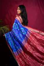 Thumbnail for khanduapata Red & Blue Floral Design Silk Saree For Women