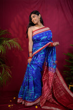 Thumbnail for khanduapata Red & Blue Floral Design Silk Saree For Women