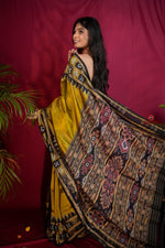 Thumbnail for khanduapata Mustard Yellow Colour Double Border Dot Design Silk Saree For Women
