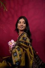 Thumbnail for khanduapata Mustard Yellow Colour Double Border Dot Design Silk Saree For Women