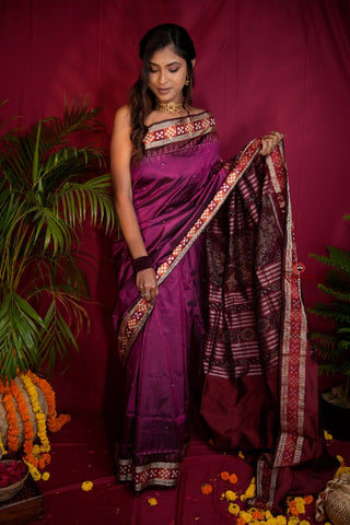 khanduapata Magenta Colour Dot Design Silk Saree For Women