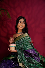 Thumbnail for khanduapata Green & Purple Colour Floral Design Silk Saree For Women