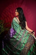 Thumbnail for khanduapata Green & Purple Colour Floral Design Silk Saree For Women