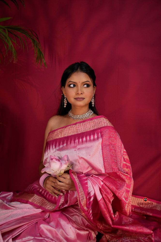 khanduapata Pink Colour Dot Design Silk Saree For Women