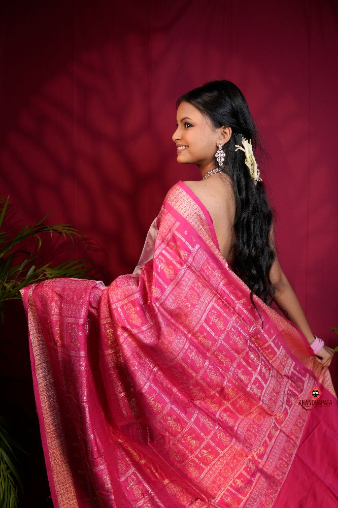 khanduapata Pink Colour Dot Design Silk Saree For Women
