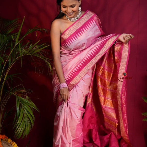 khanduapata Pink Colour Dot Design Silk Saree For Women