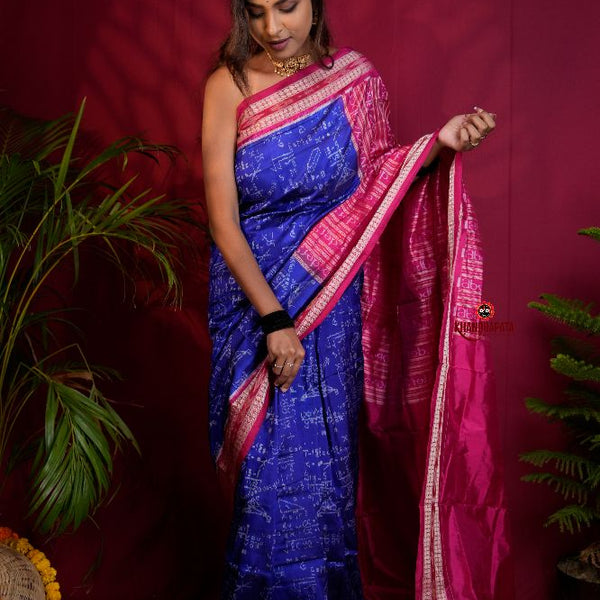 khanduapata Red & Blue Colour Geometric Design Silk Saree For Women