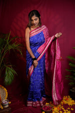 Thumbnail for khanduapata Red & Blue Colour Geometric Design Silk Saree For Women