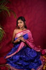 Thumbnail for khanduapata Red & Blue Colour Geometric Design Silk Saree For Women