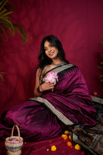 Thumbnail for khanduapata Black & Magenta Colour Dot Design Silk Saree For Women