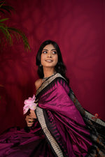 Thumbnail for khanduapata Black & Magenta Colour Dot Design Silk Saree For Women