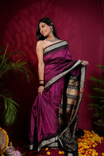 Thumbnail for khanduapata Black & Magenta Colour Dot Design Silk Saree For Women