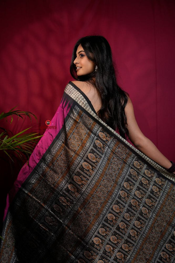 khanduapata Black & Magenta Colour Dot Design Silk Saree For Women
