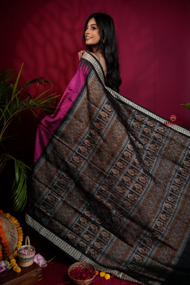 khanduapata Black & Magenta Colour Dot Design Silk Saree For Women