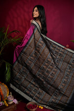 Thumbnail for khanduapata Black & Magenta Colour Dot Design Silk Saree For Women