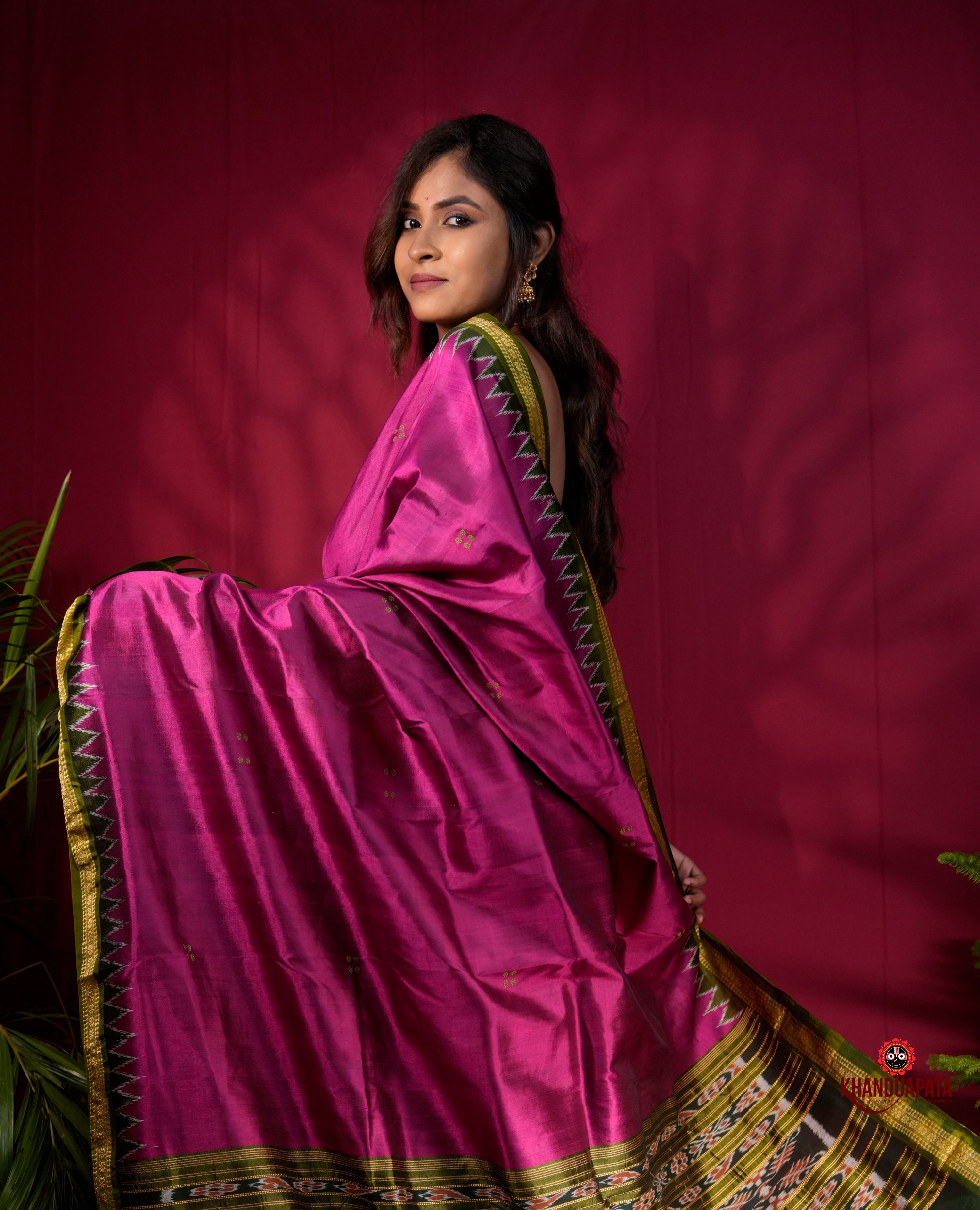 khanduapata Black & Purple Colour Dot Design Silk Saree For Women