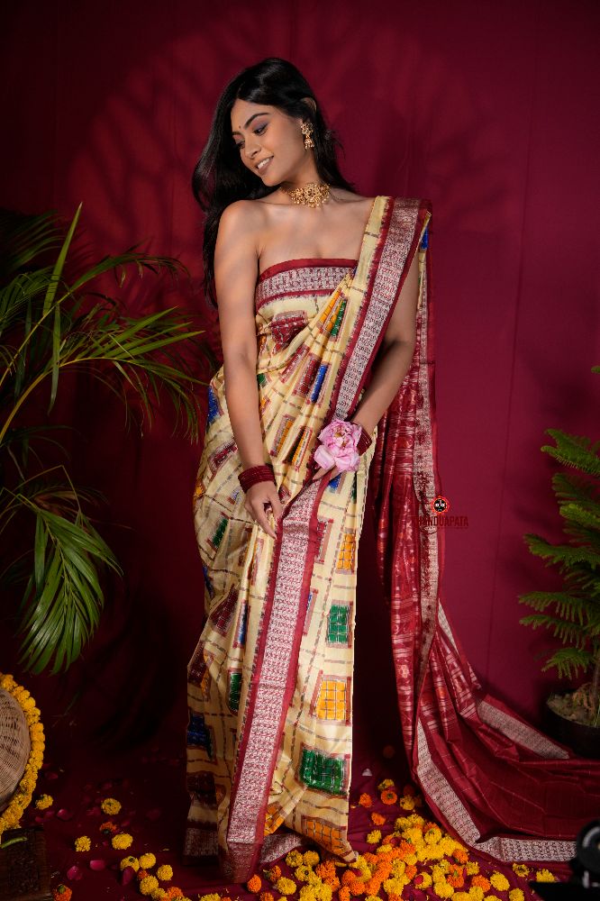 khanduapata Multicolored Geometric & Abstract Design Silk Saree For Women