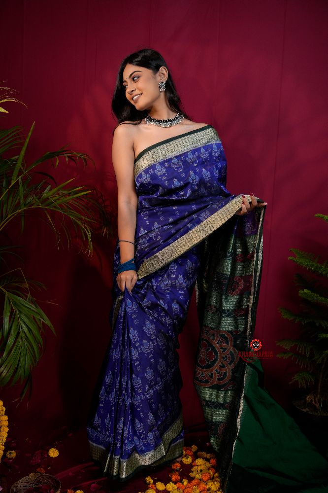 khanduapata Black & Blue Colour Body Design Silk Saree For Women