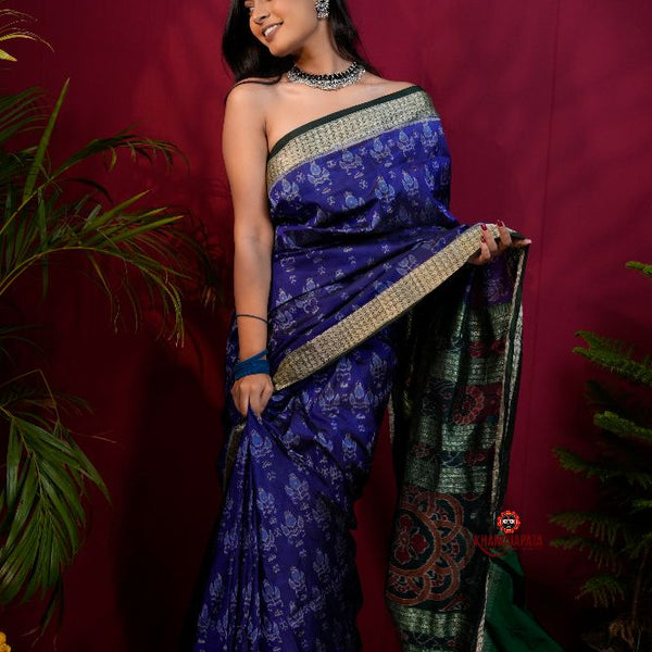 khanduapata Black & Blue Colour Body Design Silk Saree For Women