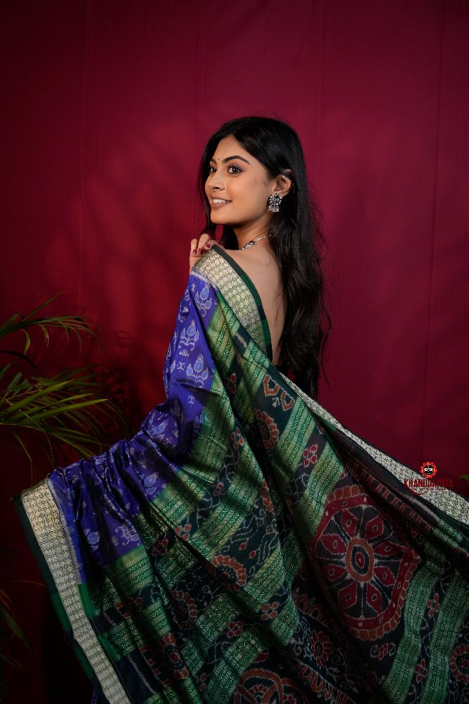 khanduapata Black & Blue Colour Body Design Silk Saree For Women