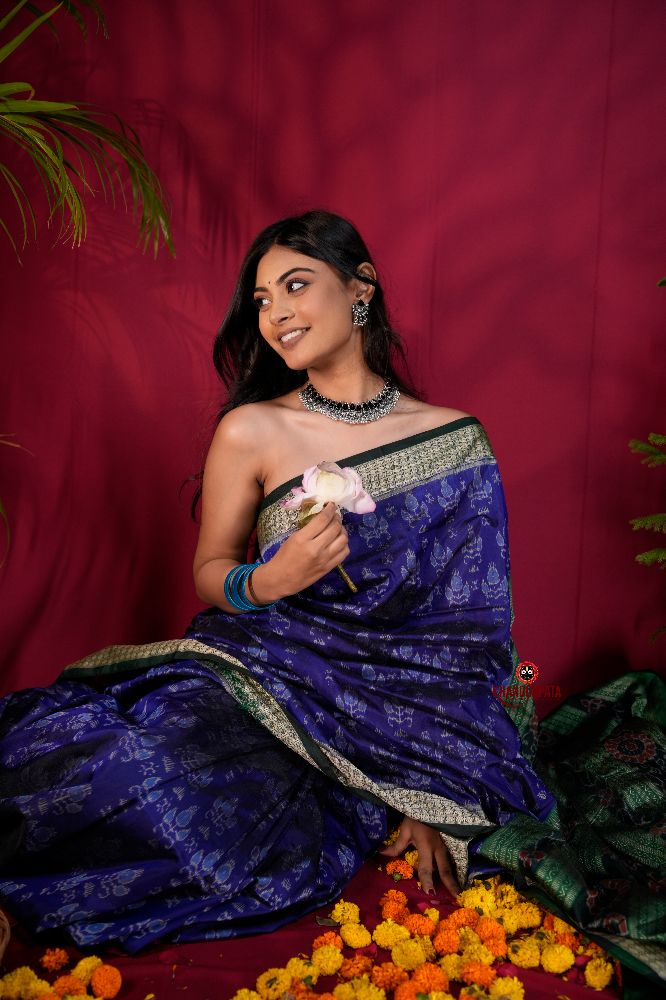 khanduapata Black & Blue Colour Body Design Silk Saree For Women