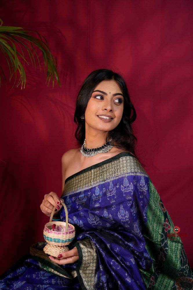 khanduapata Black & Blue Colour Body Design Silk Saree For Women