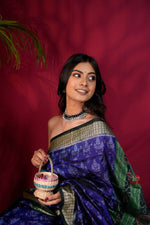 Thumbnail for khanduapata Black & Blue Colour Body Design Silk Saree For Women