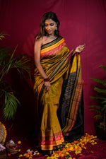 Thumbnail for khanduapata Black & Mustard Yellow Multi Colour Dot Design Silk Saree For Women