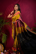 Thumbnail for khanduapata Black & Mustard Yellow Multi Colour Dot Design Silk Saree For Women