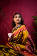 Thumbnail for khanduapata Black & Mustard Yellow Multi Colour Dot Design Silk Saree For Women