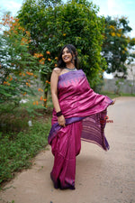 Thumbnail for khanduapata Blue & Pink Colour Plain Tussar Silk Saree For Women