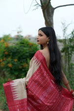 Thumbnail for khanduapata Red & Beige Colour Plain Tussar Silk Saree For Women