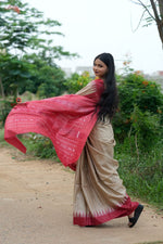 Thumbnail for khanduapata Red & Beige Colour Plain Tussar Silk Saree For Women