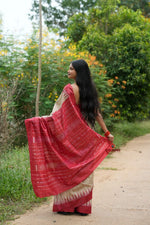 Thumbnail for khanduapata Red & Beige Colour Plain Tussar Silk Saree For Women