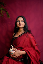 Thumbnail for khanduapata Red & Black Dot Design Cotton Saree For Women - Distacart