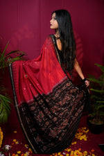 Thumbnail for khanduapata Red & Black Dot Design Cotton Saree For Women - Distacart
