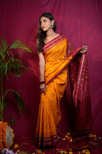 Thumbnail for khanduapata Red & Yellow Colour Fish Design Cotton Saree For Women