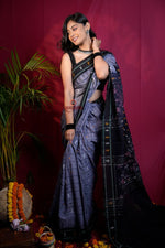 Thumbnail for khanduapata Grey & Black Colour Fish Design Cotton Saree For Women